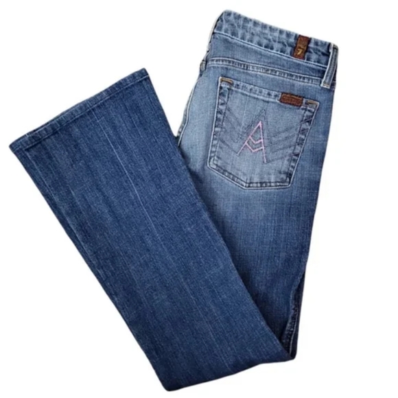 7 For All Mankind Jeans "A" Pocket Bootcut Low-Rise Medium Wash sz 28 - Picture 4 of 14